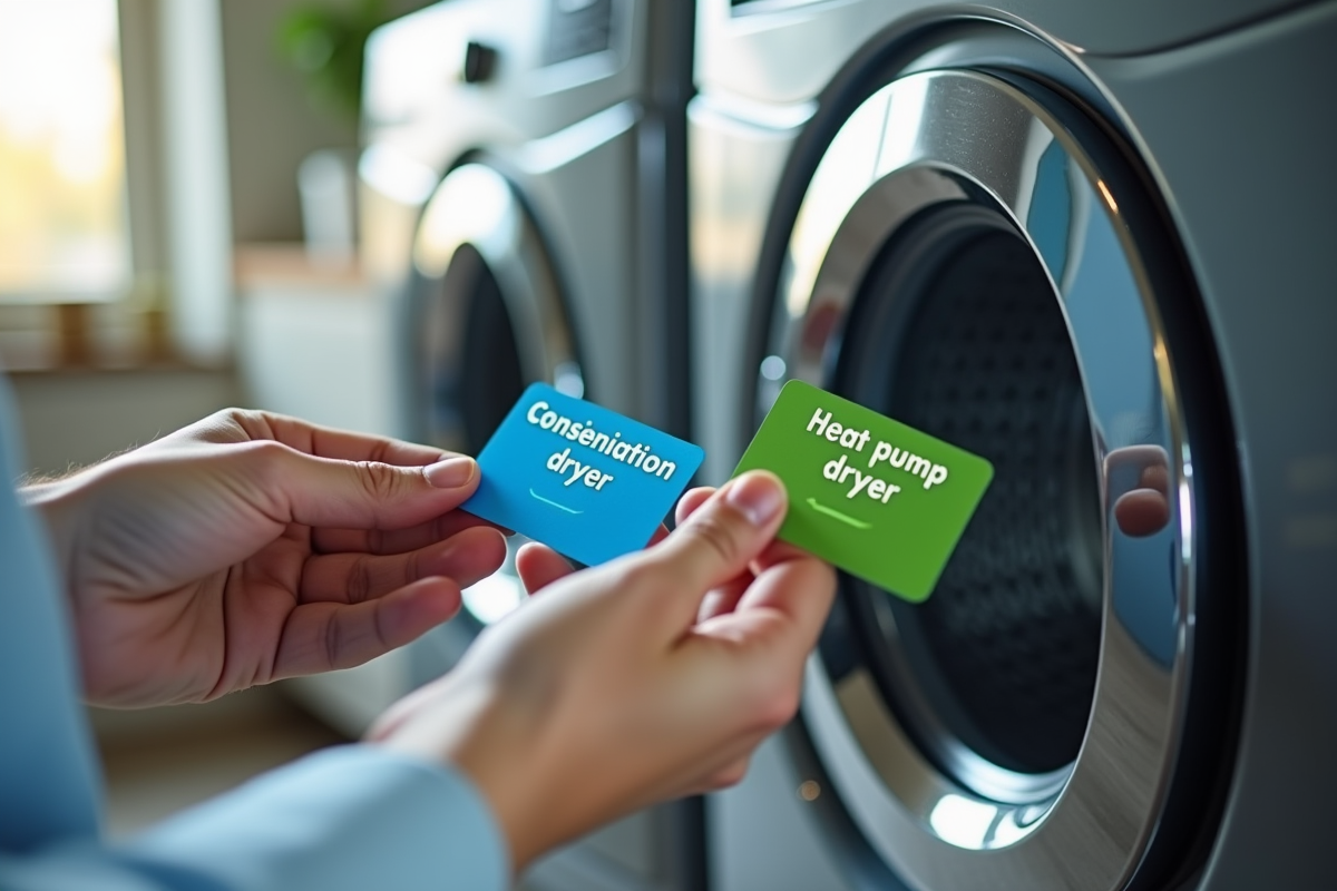 Mains comparant étiquettes énergétiques de sèche-linge