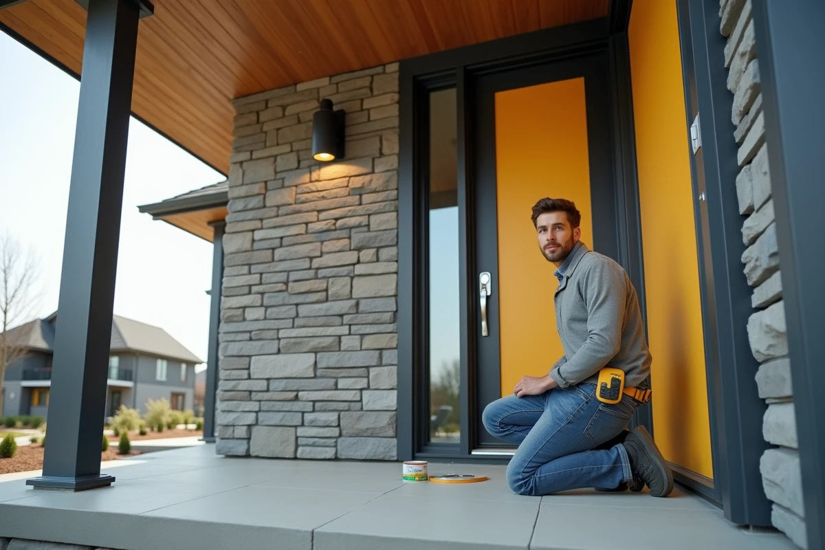 Jeune homme peignant une porte d