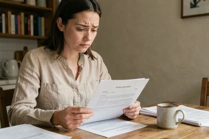 Jeune femme consultant un document administratif pour justifier son domicile sans facture à son nom