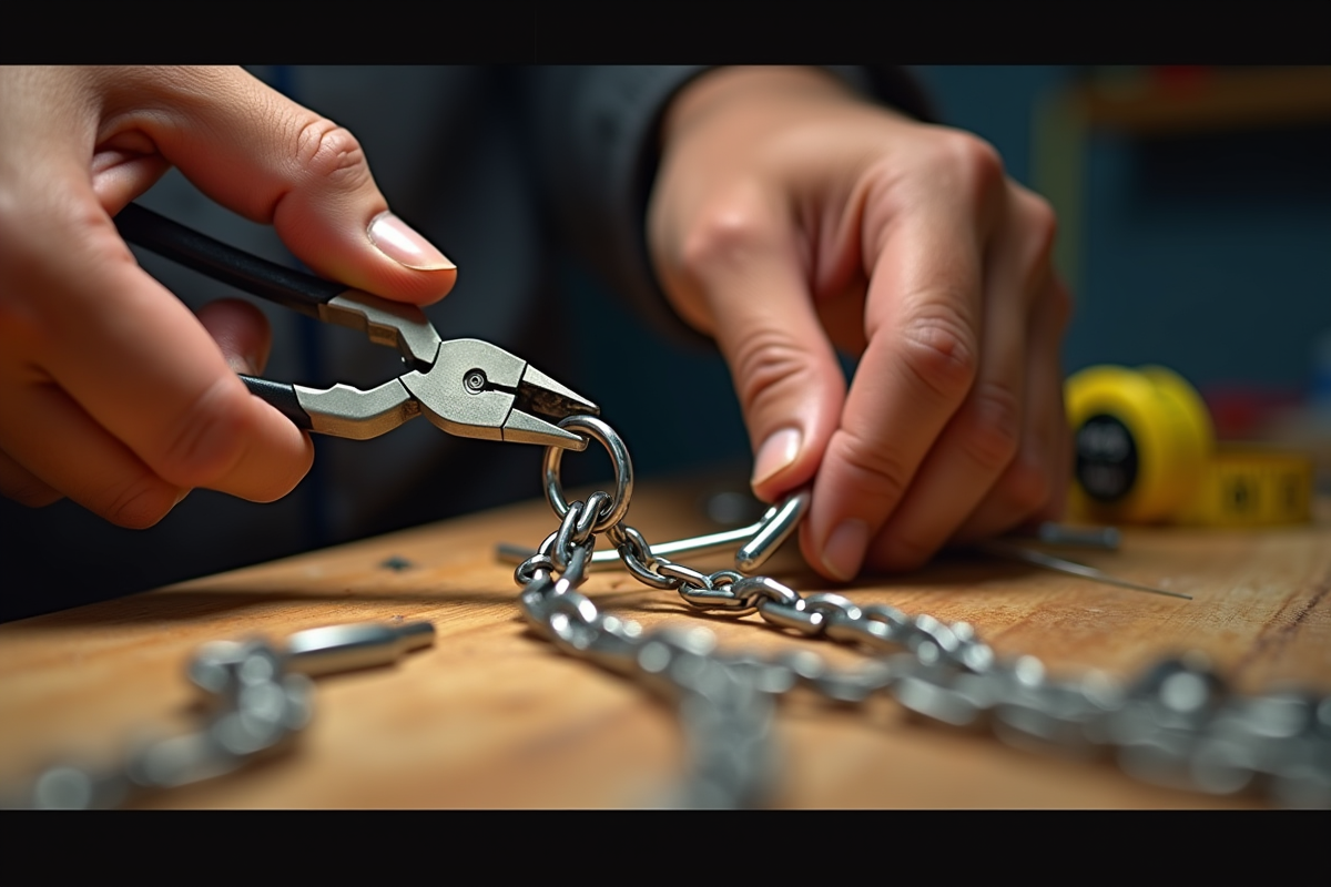 Mains utilisant des pinces pour retirer des maillons d