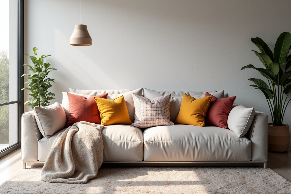 Assortiment de coussins sur un canapé : techniques et astuces